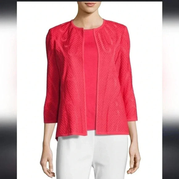 Misook Textured 3/4-Sleeve Career Wear Contemporary Chic Jacket in Sorbet(S) - Picture 1 of 10